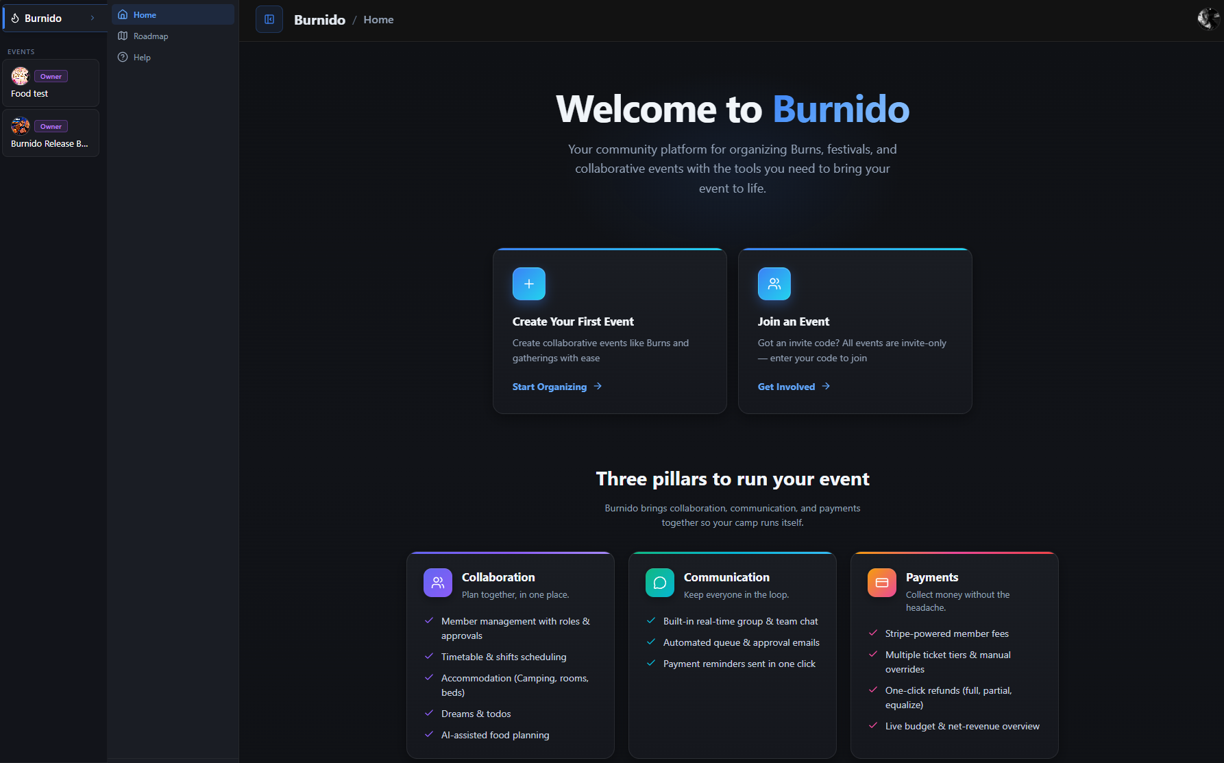 Produktbild för Burnido — plattform för communityevent